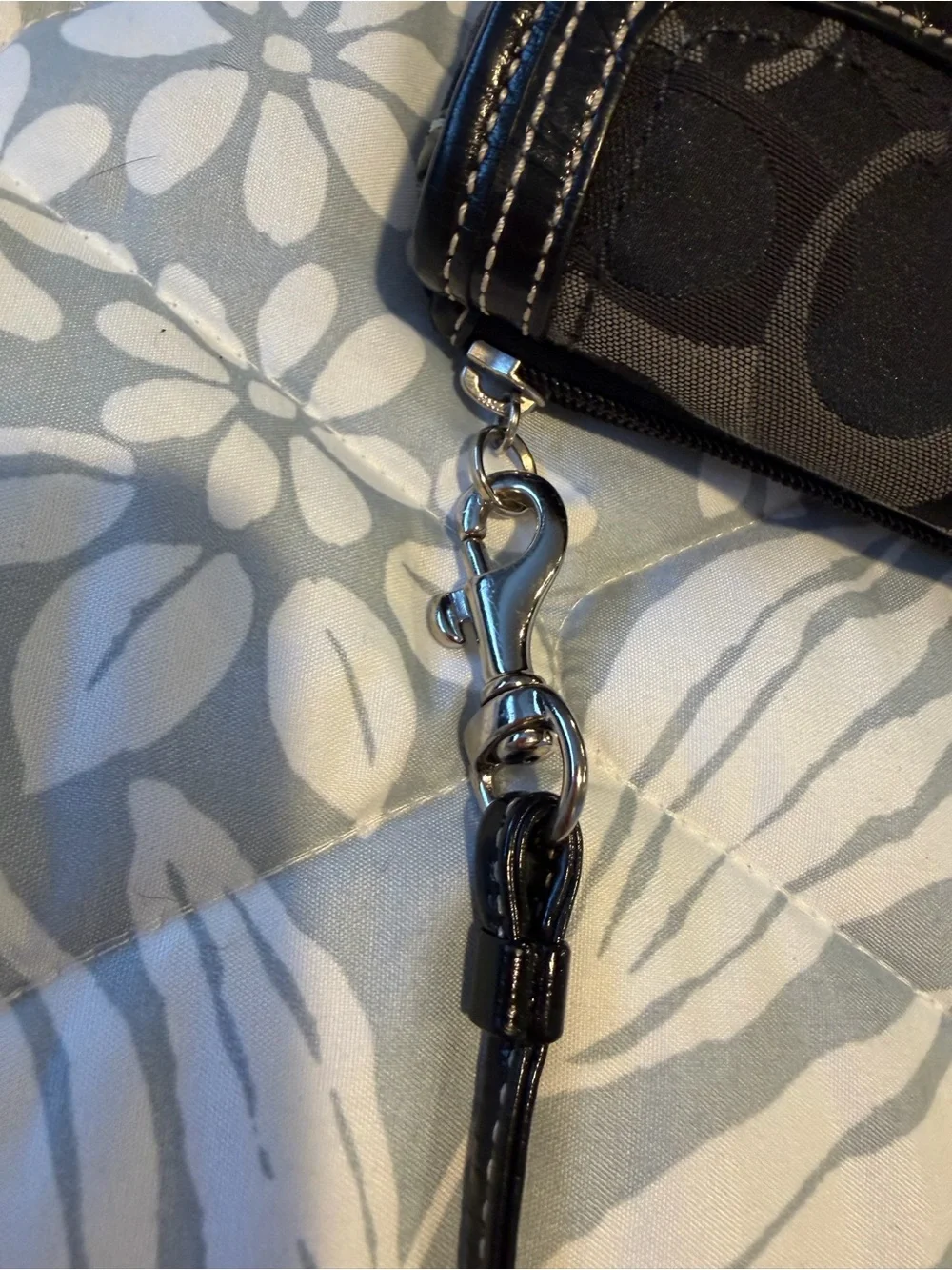 Coach Black Signature Turnlock Wristlet with Leather Trim